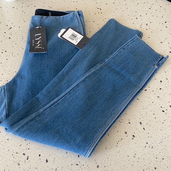 Lysse Cropped Side Slit Denim Ankle Length Leggings Light Wash Women’s Size S - Picture 3 of 14